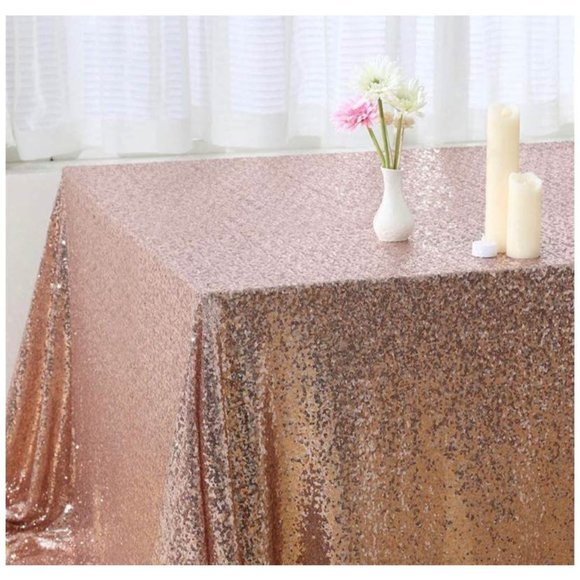 60" x 102" Rose Gold Sequin Tablecloth Wedding Party Home Linen - Picture 4 of 4